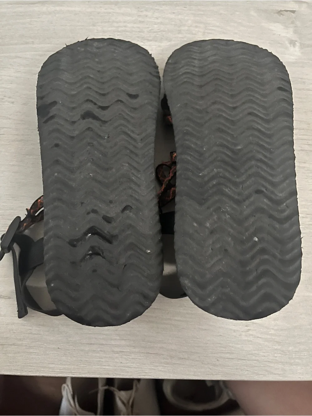 Women's Black Sandals with Orange Braided Straps